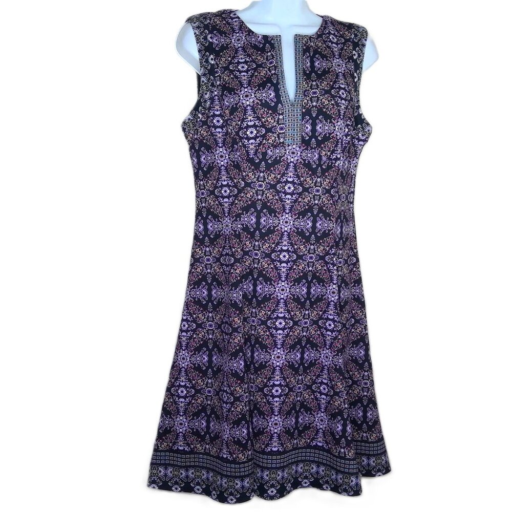 Liz Claiborne Dress V Neck Career Blue Pink & Purple Floral V Neck Stretch Sz 10